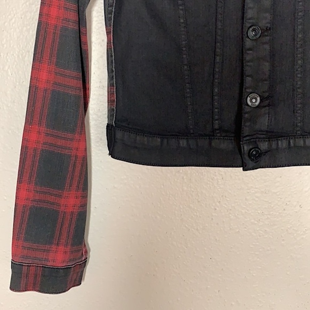 Rare HUDSON jean’s black & red buffalo check denim Jean Jacket Sz S Stretch - Picture 5 of 13
